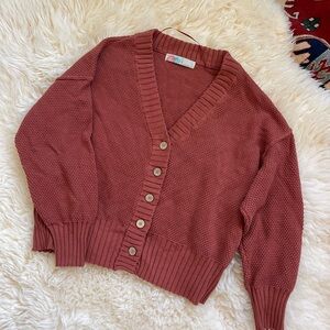 FP Beach V-Neck Button Cardigan Sweater - Rosewood